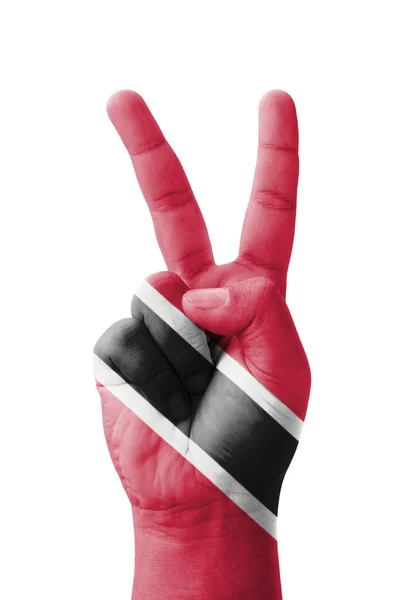 Hand maken het V-teken, Trinidad en Tobago vlag geschilderd als symb — Stockfoto