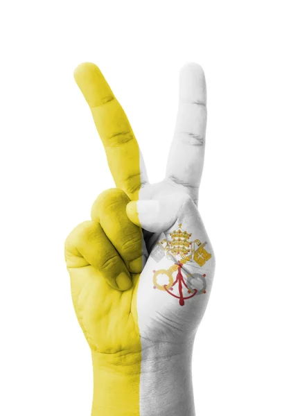 Hand making the V sign, Vatican City flag painted as symbol of v — Stock Photo, Image