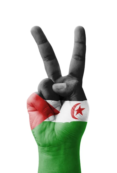 Így a V jel, Nyugat-Szahara zászlót festette, mint szimbólum a kéz — Stock Fotó