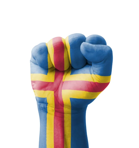 Fist of Aland Islands flag painted, multi purpose concept - isol — Stock Photo, Image