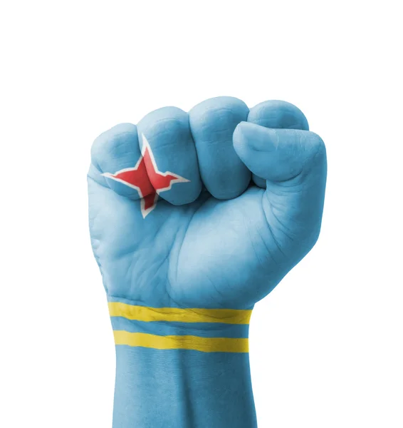 Fist of Aruba flag painted, multi purpose concept - isolated on — Stock Photo, Image