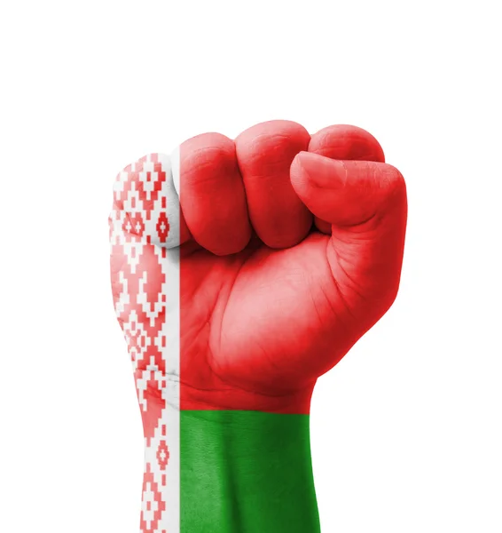 Pięść Białorusi bandery malowane, pojęcie celu multi - na białym tle o — Zdjęcie stockowe
