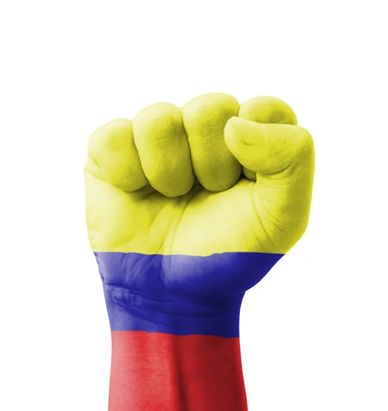 Pěst Kolumbie vlajka namaloval, účel koncepce multi - izolovaný — Stock fotografie