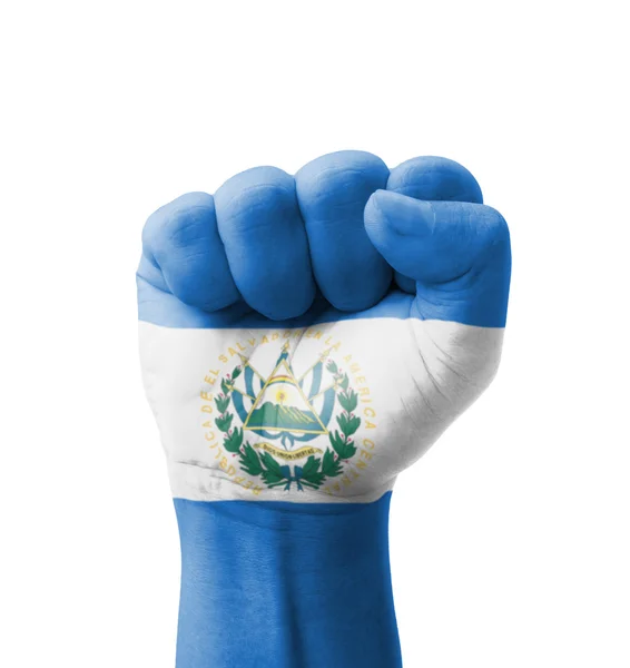 Fist of El Salvador flag painted, multi purpose concept - isolat — Stock Photo, Image