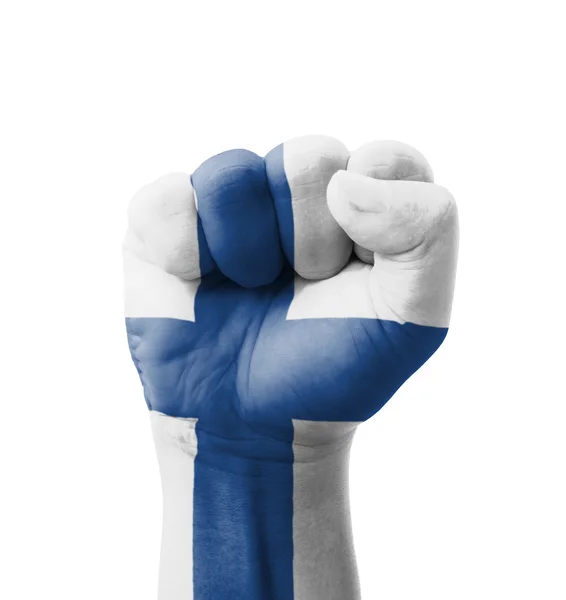 Boyalı, Finlandiya bayrağı çok amaçlı kavramı - izole o yumruk — Stok fotoğraf