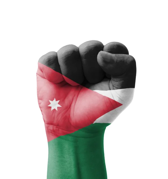 Fist of Jordan flag painted, multi purpose concept - isolated on — Stock Photo, Image