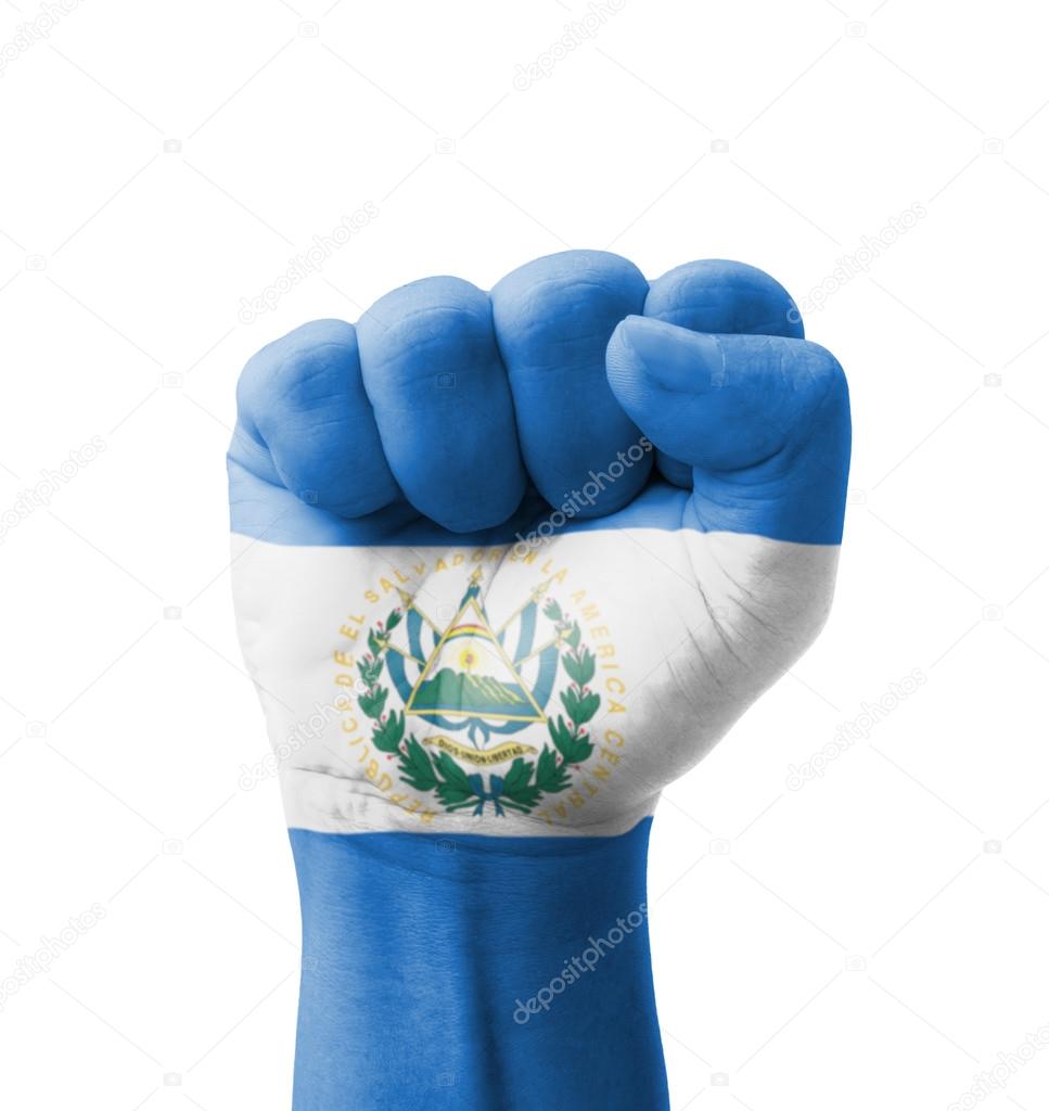 Fist of El Salvador flag painted, multi purpose concept - isolat