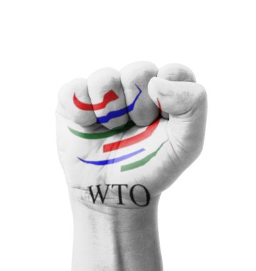 Fist of WTO (World Trade Organization) flag painted, multi purpo clipart