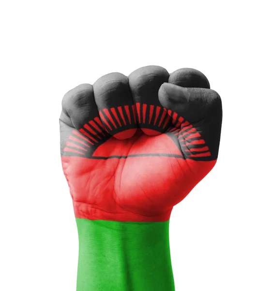 Pięść Flaga Malawi malowane, koncepcyjny multi - na tle — Zdjęcie stockowe
