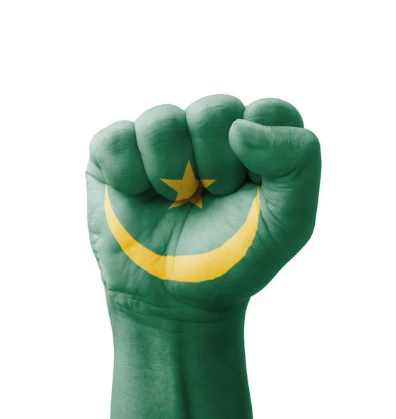Pugno della bandiera della Mauritania dipinto, concetto multiuso - isolare — Foto Stock