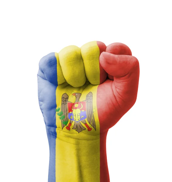 Pugno di Moldavia bandiera dipinta, concetto multiuso isolato o — Foto Stock