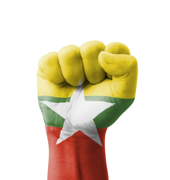 Кулак М'янма прапор пофарбовані, мета концепції multi - ізольованих o — стокове фото