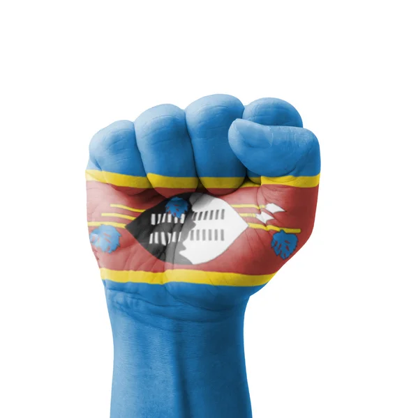 Poing du drapeau du Swaziland peint, concept polyvalent - isolé — Photo