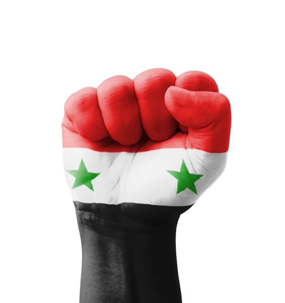 Pięść malowane, Flaga Syrii pojęcie celu multi - na tle — Zdjęcie stockowe