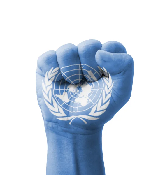 Pugno della bandiera delle Nazioni Unite (Nazioni Unite) dipinto, concetto multiuso — Foto Stock