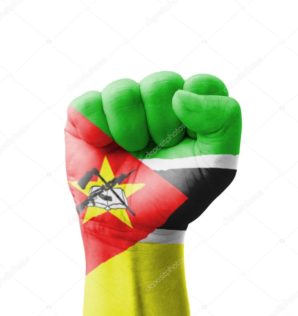 Fist of Mozambique flag painted, multi purpose concept - isolate