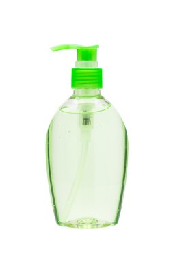 Hand sanitizer bottle with a pump dispenser isolated on white ba