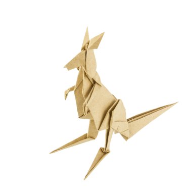 Origami kanguru beyaz arka plan üzerinde izole kağıt geri dönüşüm