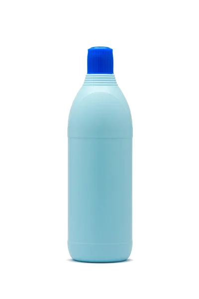 Blue plastic bleach bottle isolated on white background — Stock Photo, Image