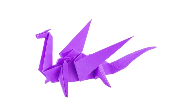 Origami dragão roxo isolado no fundo branco — Fotografia de Stock