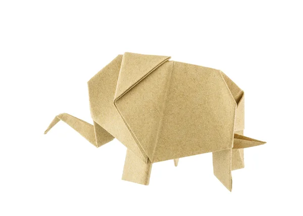 Origami elefante reciclar papel isolado no fundo branco — Fotografia de Stock