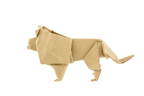 Papel de reciclagem de leão Origami isolado no fundo branco — Fotografia de Stock