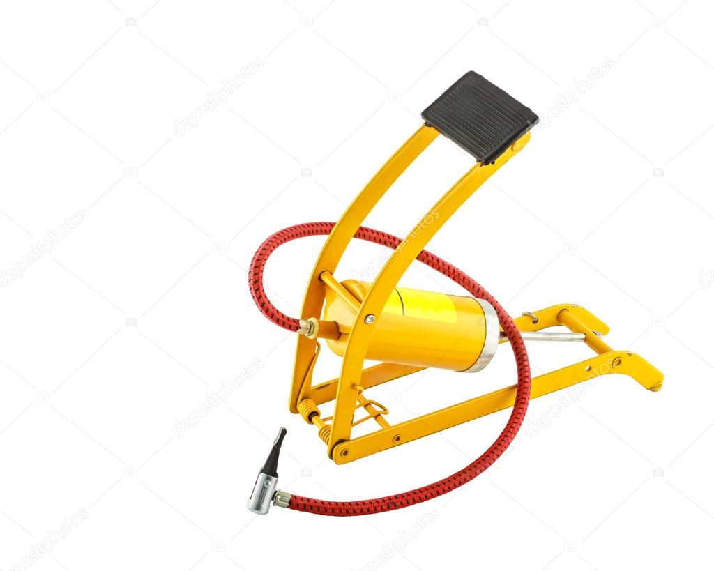 Yellow foot air pump isolated on white background