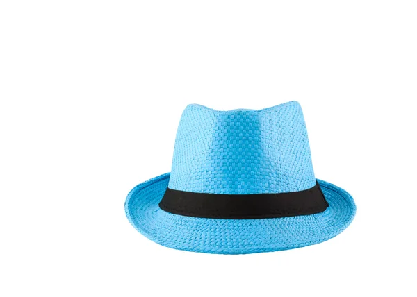 Blauwe geweven hoed, geïsoleerd op witte achtergrond — Stockfoto