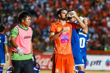 SISAKET THAILAND-AUGUST 13: Victor Amaro of Sisaket FC. (orange)