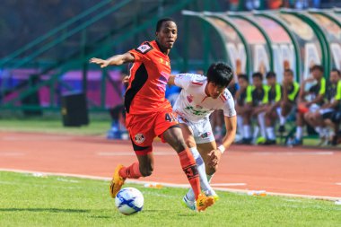 SISAKET THAILAND-FEBRUARY 18: Adefolarin Durosinmi (orange) of S