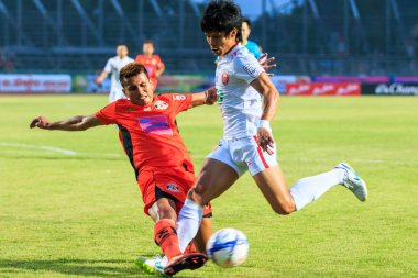 SISAKET THAILAND-FEBRUARY 18: Jakkapong Somboon (orange) of Sisa
