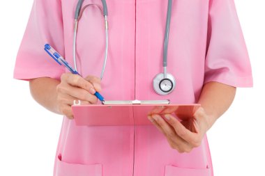 Pano ve beyaz arka plan üzerinde izole kalem ile hemşire