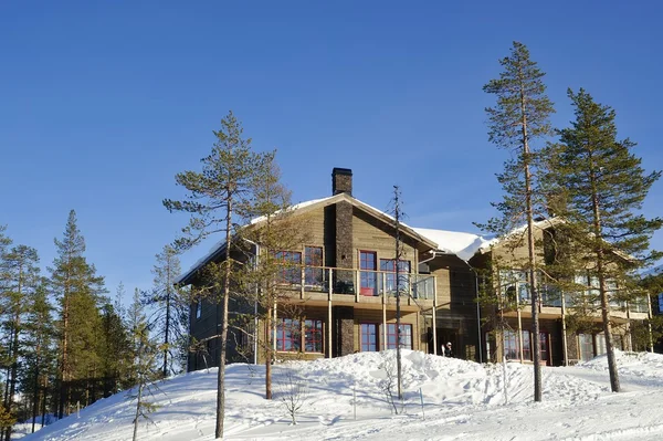 Cabaña con árbol y nieve — Foto de Stock