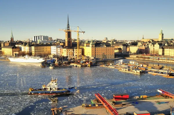 Stockholm vallen med båtar — Stockfoto