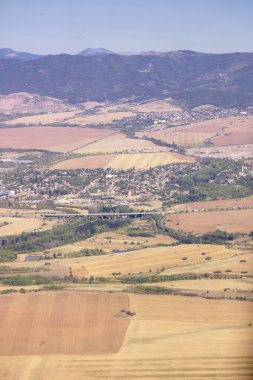 Beauty aerial view from airplane of a small village in Bulgaria