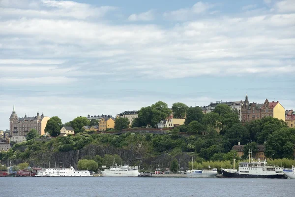 Stockholm vallen med båtar — Stockfoto