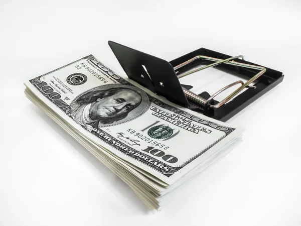 Banconota da cento dollari in trappola per topi — Foto Stock