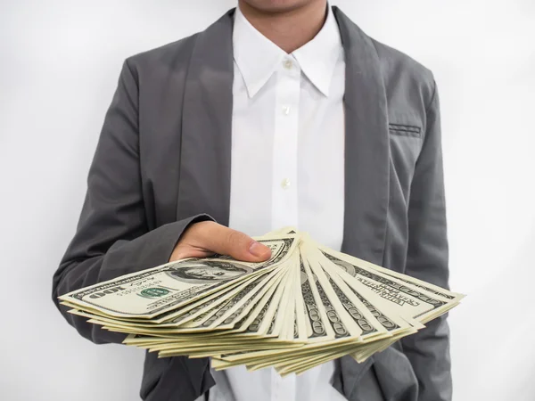 Uomo d'affari Visualizzazione diffusione di denaro contante — Foto Stock