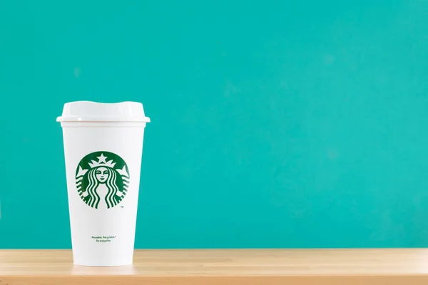 Bangkok Tailandia Marzo 2021 Cerrar Una Taza Café Reutilizable Starbucks — Foto de Stock