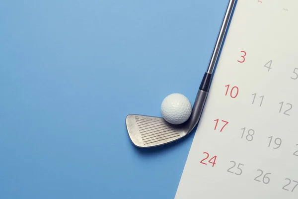 Golf Ball Golf Club Calendar Blue Background — 스톡 사진