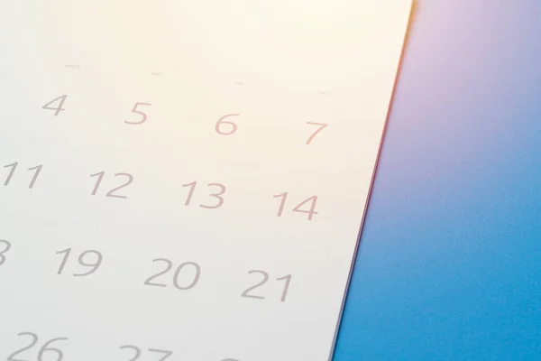 Nahaufnahme Des Kalenders Auf Dem Blauen Tischhintergrund Planung Für Geschäftstreffen — Stockfoto