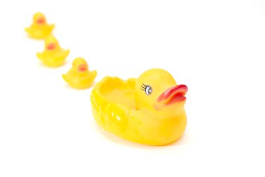Beyaz arkaplanda Sarı Lastik Ördekler