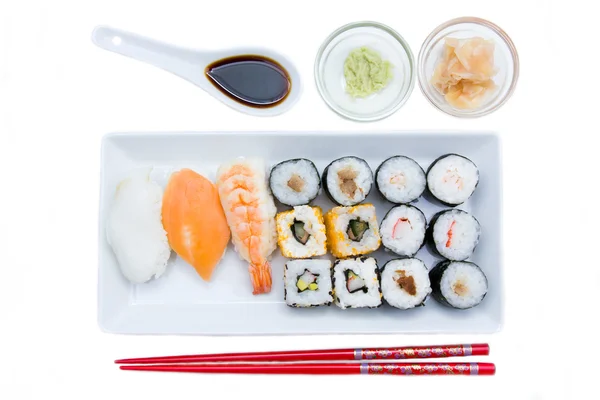 Sushi tálca felülről — Stock Fotó