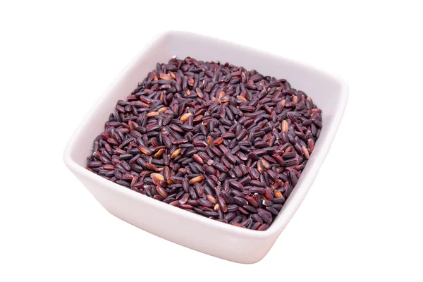 Black rice on square bowl — Stock Photo, Image