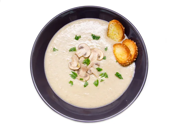 Cream of mushrooms on plate from above — Stock Image Cream of mushrooms on plate from above Stock Image
