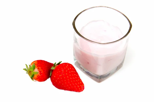 Yogurt with strawberries from above — Stock Photo, Image