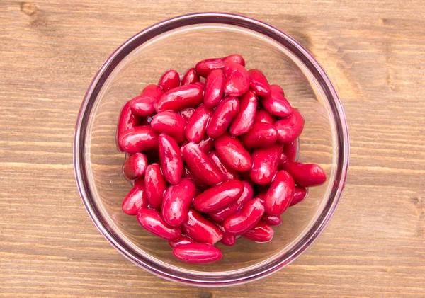 Red beans on wooden bowl on top — Stock Photo, Image