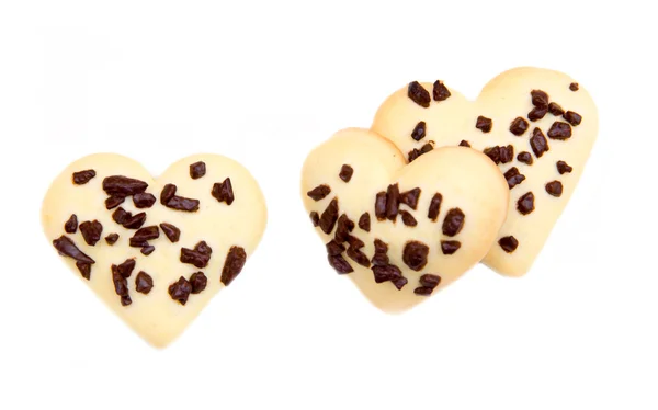 Heart-shaped biscuits with chocolate from above — Stock Photo, Image