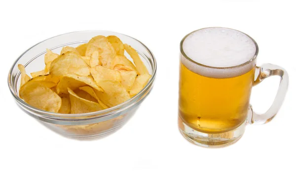 Beer mug with chips — Stock Photo, Image