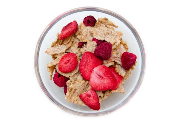 Cuenco con cereales y fruta de arriba — Foto de Stock